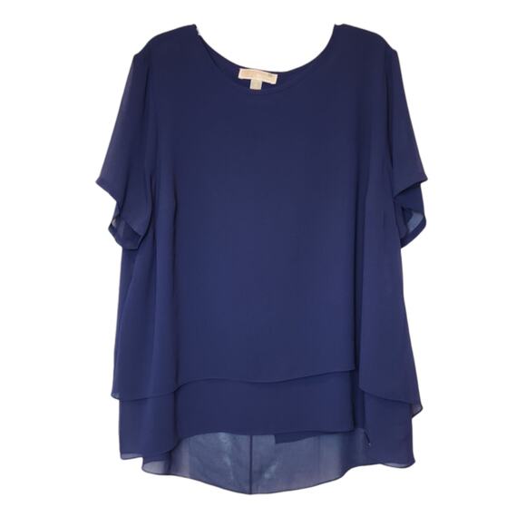 Michael Kors Women’s Plus 2X Navy Blue Blouse 100% Polyester Machine Washable - Picture 1 of 7